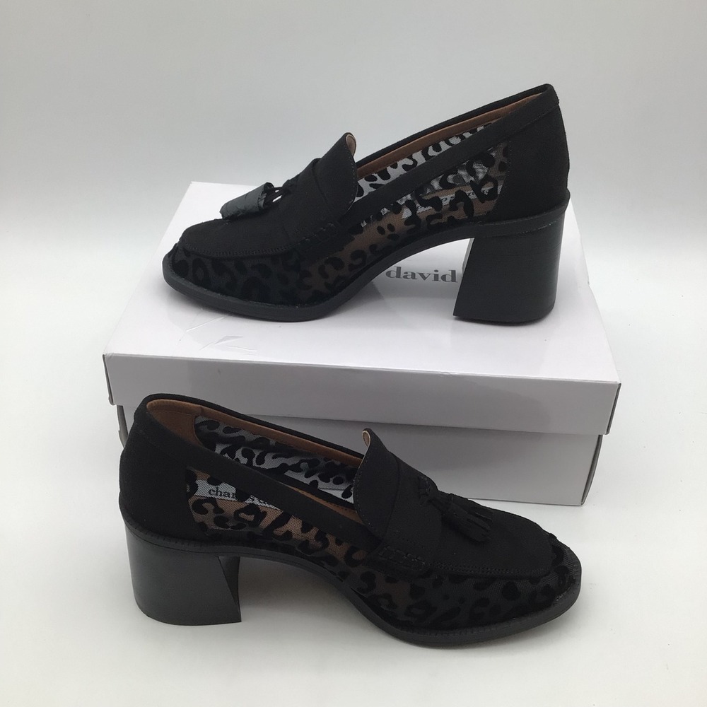 Charles David Katie Black Leopard Mesh Platform Heeled Tassel Loafer Size 8M NEW - Picture 2 of 8
